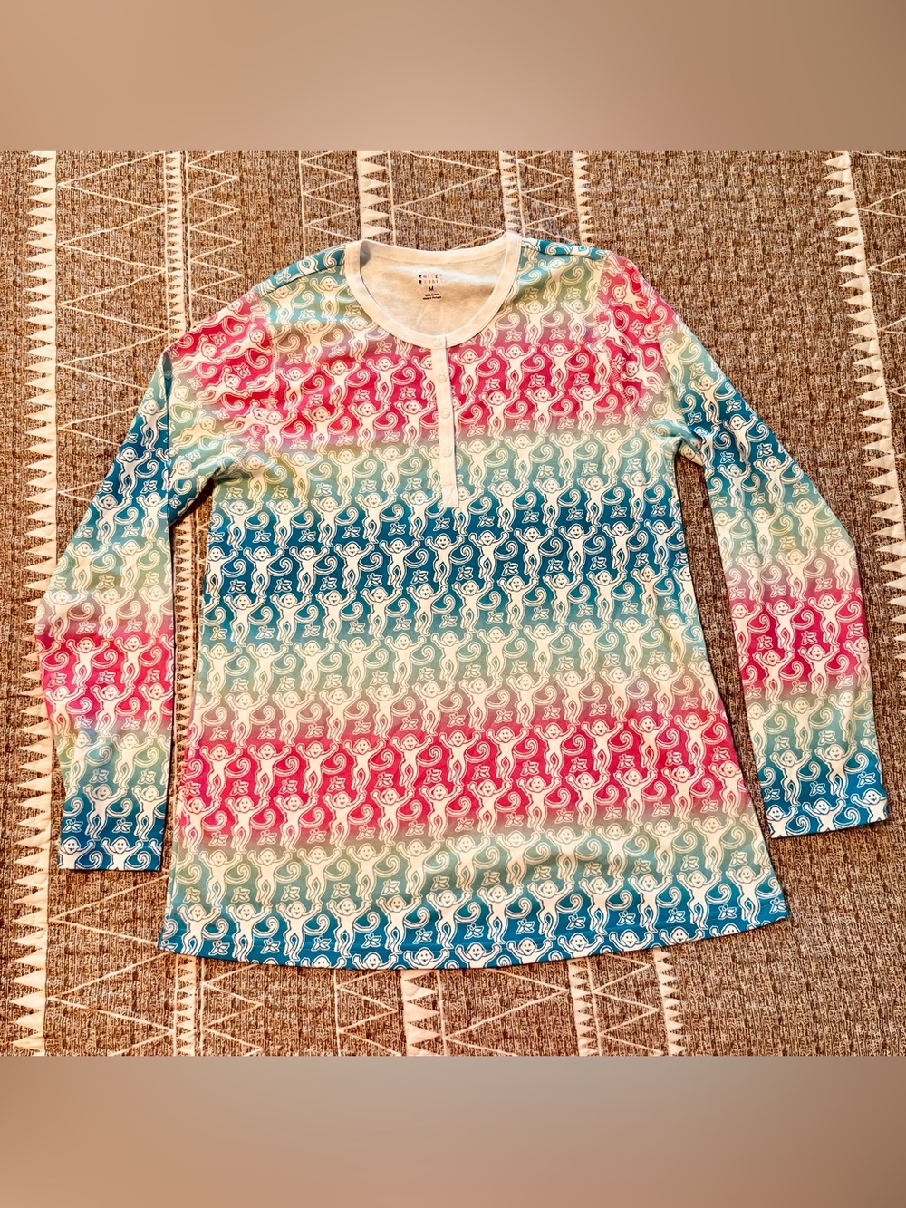 Roller Rabbit Monkey Pajama Top Rainbow Ombre Pima Cotton M